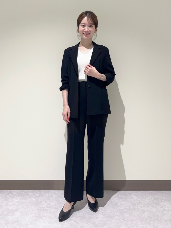 美品 プラステ スーツ ノーカラー ワイドパンツ ベルト リネン混 ネイビー S ワイドパンツ（リネンブレンド）、フェイクレザーリバーシブルベルトの