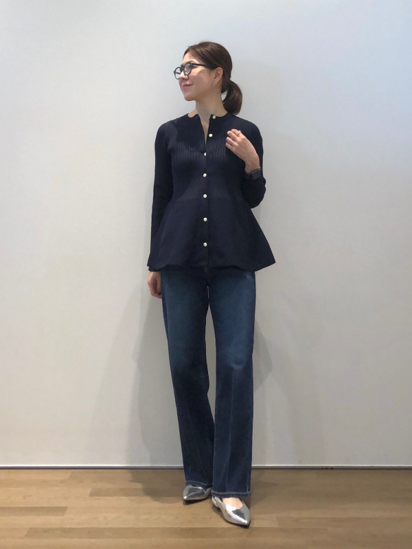 ホールガーメント®ペプラムカーディガン、ハイライズワイドジーンズの