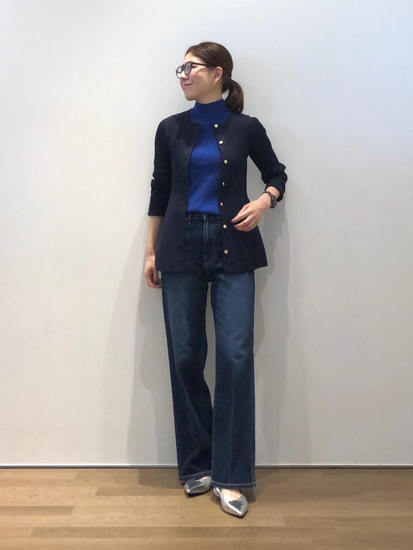極美品 近年 プラステ ホールガーメント ペプラムカーディガン ネイビー L ホールガーメント®ペプラムカーディガンのコーディネート・着用