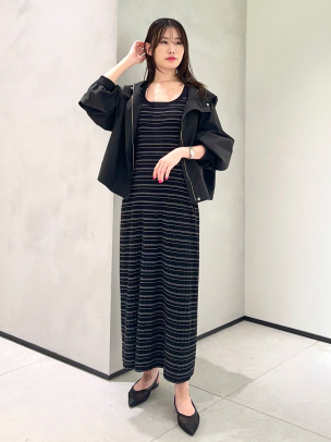 【新品未使用！】Pin-Stripe Belted Flared Dress M Pin-Stripe Belted Flared Dress