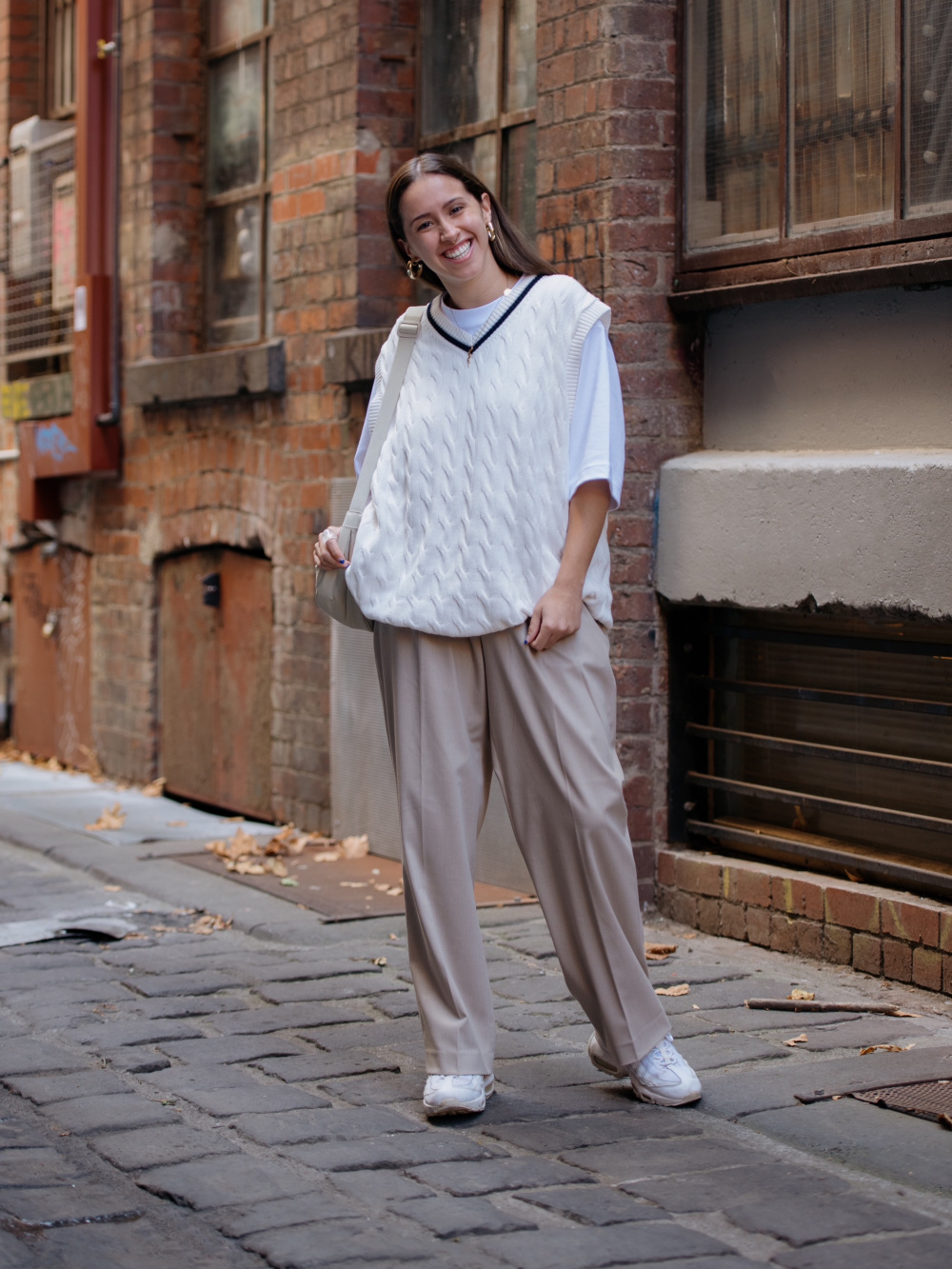 Check styling ideas for「SOUFFLE YARN LONG SLEEVE HIGH NECK SWEATER、PLEATED  WIDE PANTS」