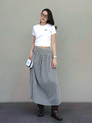 Women's Seersucker Volume Skirt | Gingham | UNIQLO US