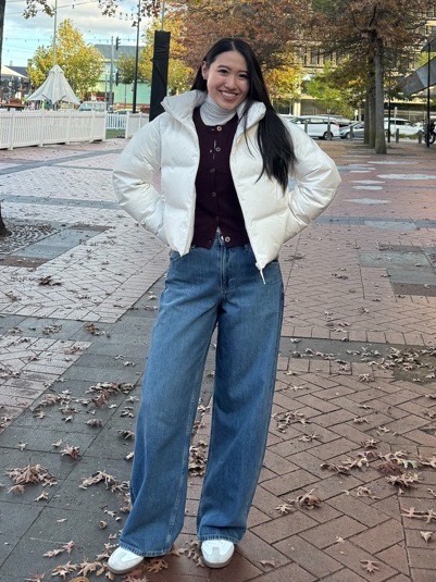 Check styling ideas for「Seamless Down Short Jacket、Straight