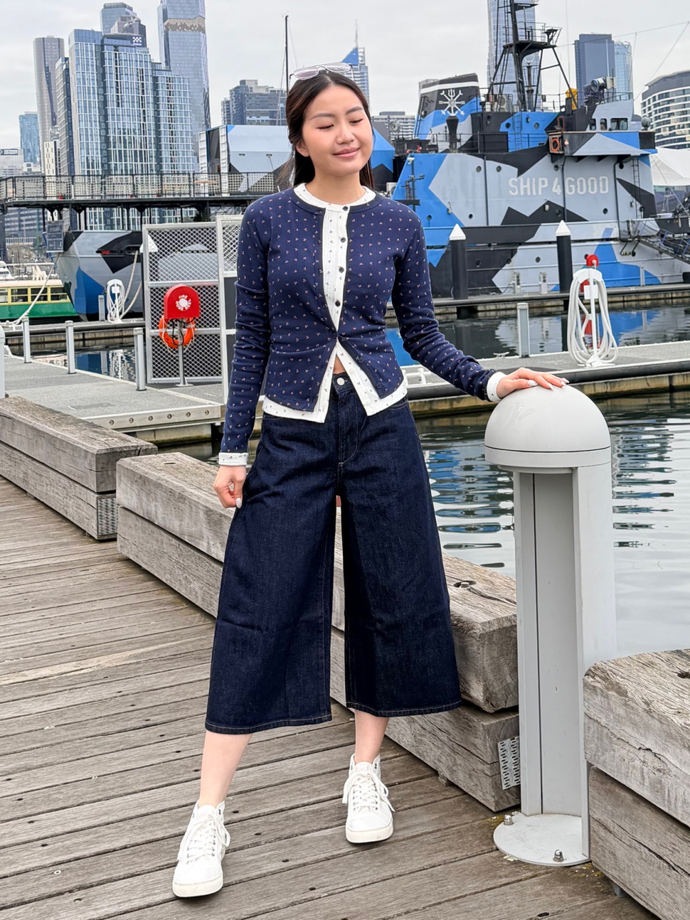 Check styling ideas for「Ribbed Henley Neck T-Shirt、Denim