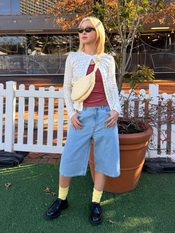 An outfit using Ribbed Sleeveless Top | Striped and Jorts | 13