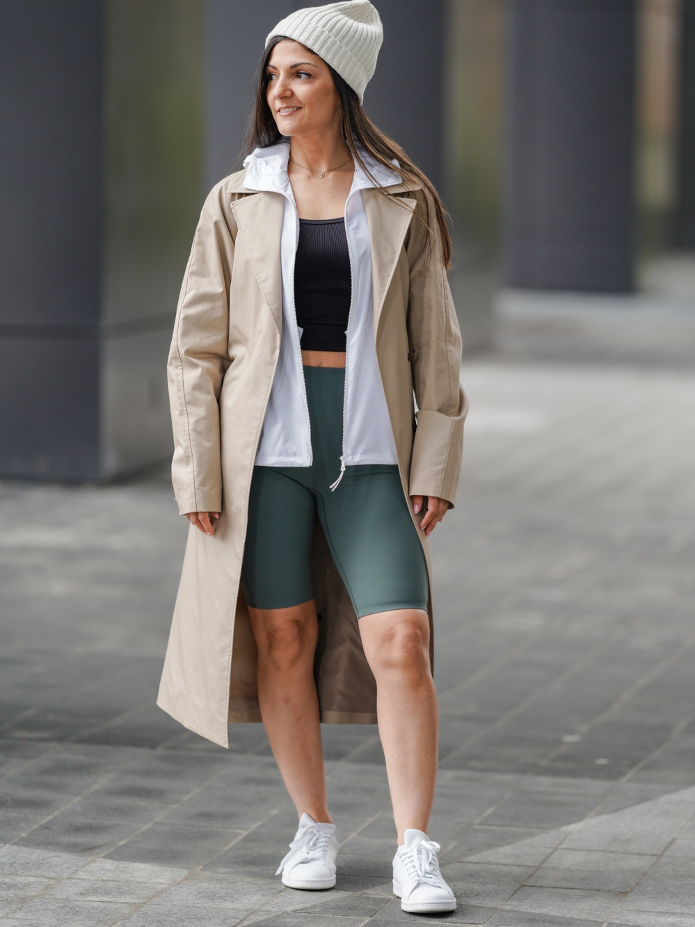 Check styling ideas for「TRENCH COAT、AIRISM SOFT ACTIVE BIKER SHORTS (10  INCH)」