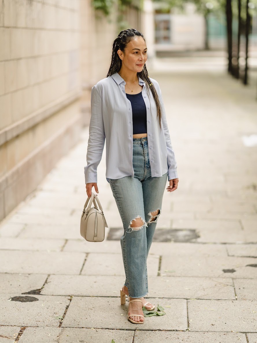 Check styling ideas for「Rayon Long-Sleeve Blouse、Straight High-Rise Jeans」|  UNIQLO US