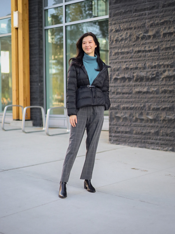 Cobalt blue windowpane high waisted pleated stretch Women Dress Pants