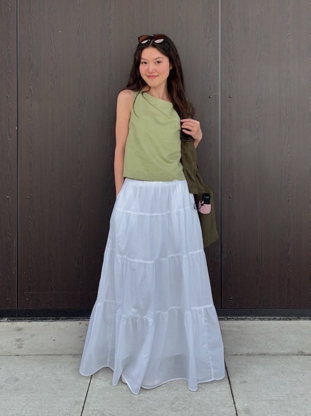 Light gray linen skirt women maxi skirt 1333#
