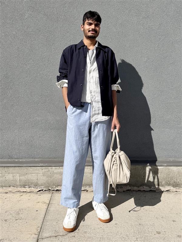Check styling ideas for「Crew Neck T-Shirt、Cotton Linen Shirt