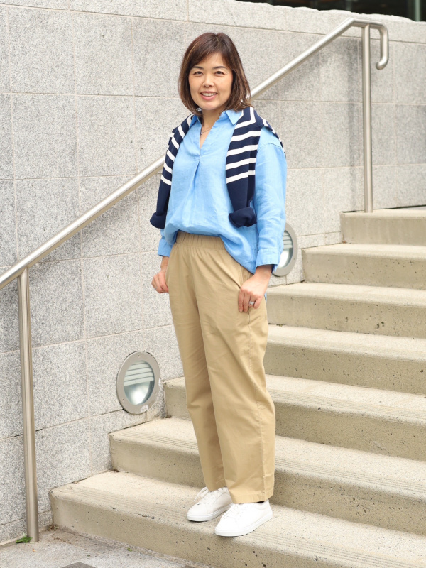 An outfit using Premium Linen Skipper Collar Shirt｜UNIQLO US