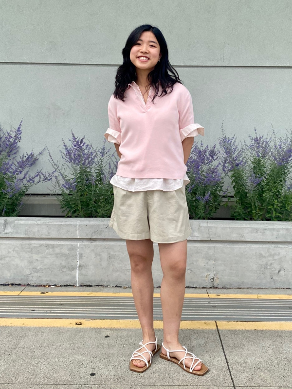 An outfit using Premium Linen Skipper Collar Shirt｜UNIQLO US