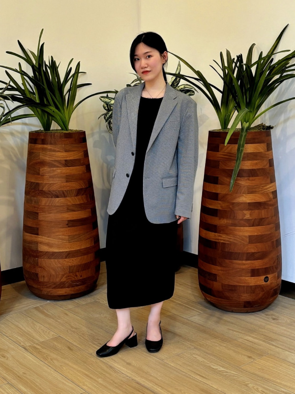 knit dress with blazer An outfit using AirSense Houndstooth how to style sweater dress 2024