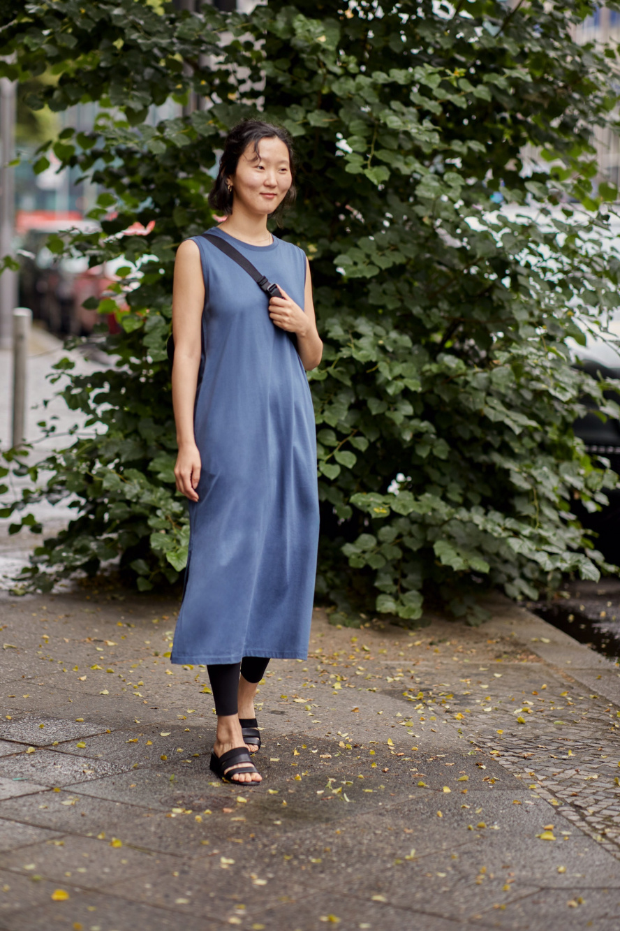 Check styling ideas for「Mercerized Cotton Sleeveless Long Dress