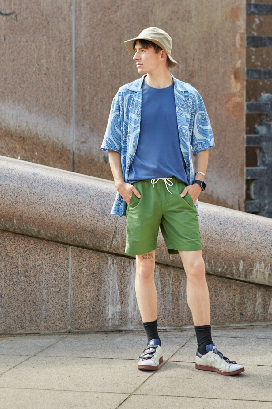 Check styling ideas for「Linen Cotton Short-Sleeve Shirt、Nylon Utility  Geared Shorts」