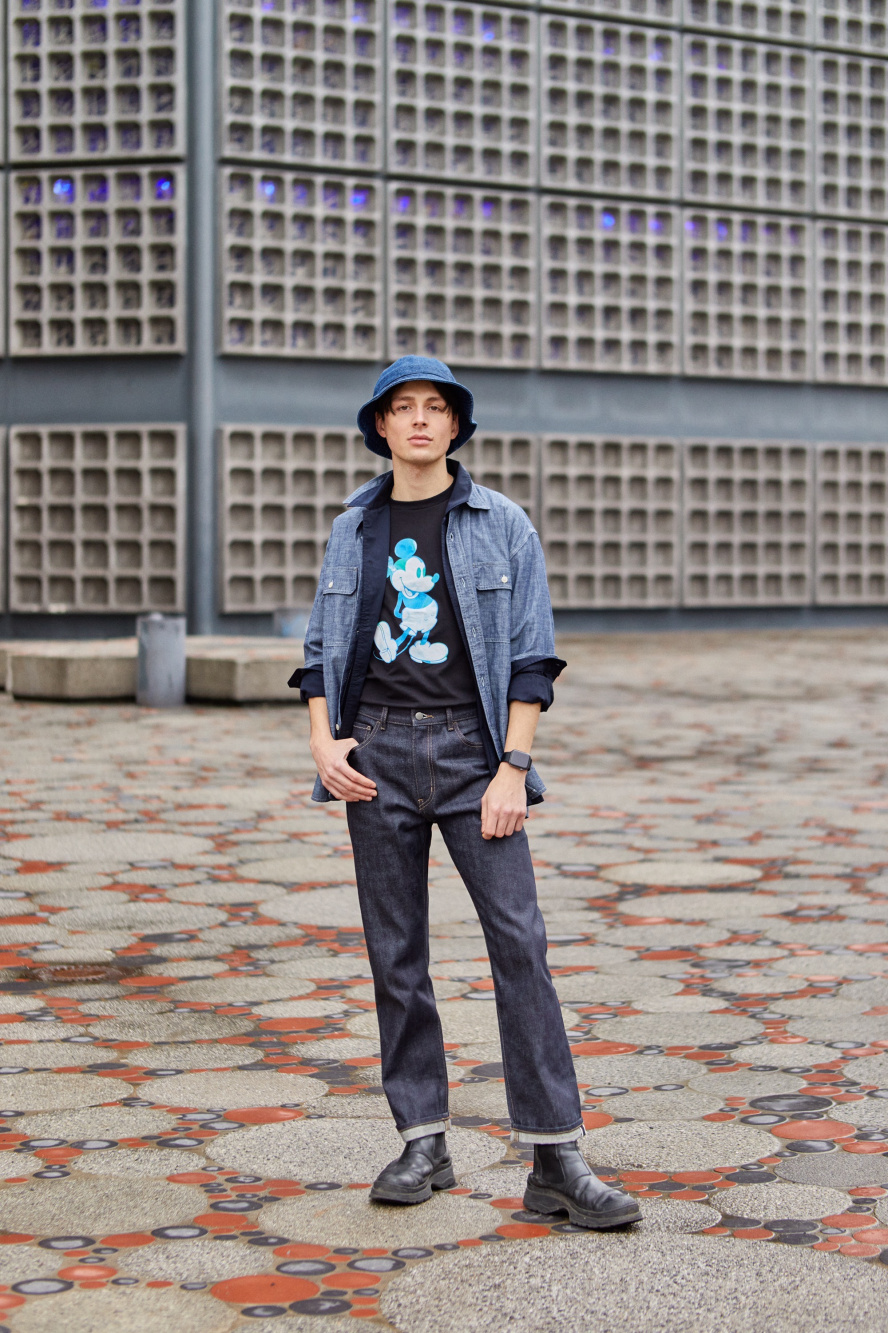 Check styling ideas for「Chambray Long-Sleeve Work Shirt、Smart Ankle Pants  (2-Way Stretch Cotton)」