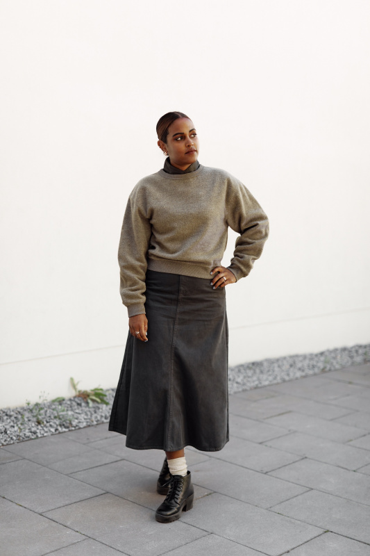 Check styling ideas for U Premium Lambswool Turtleneck Sweater U Flare Maxi Skirt UNIQLO US