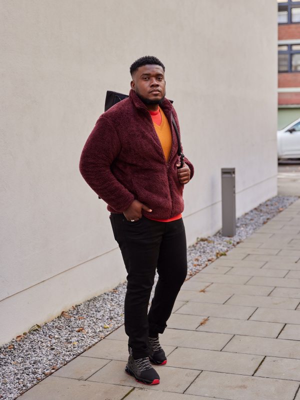 Burgundy bomber outlet jacket outfit mens