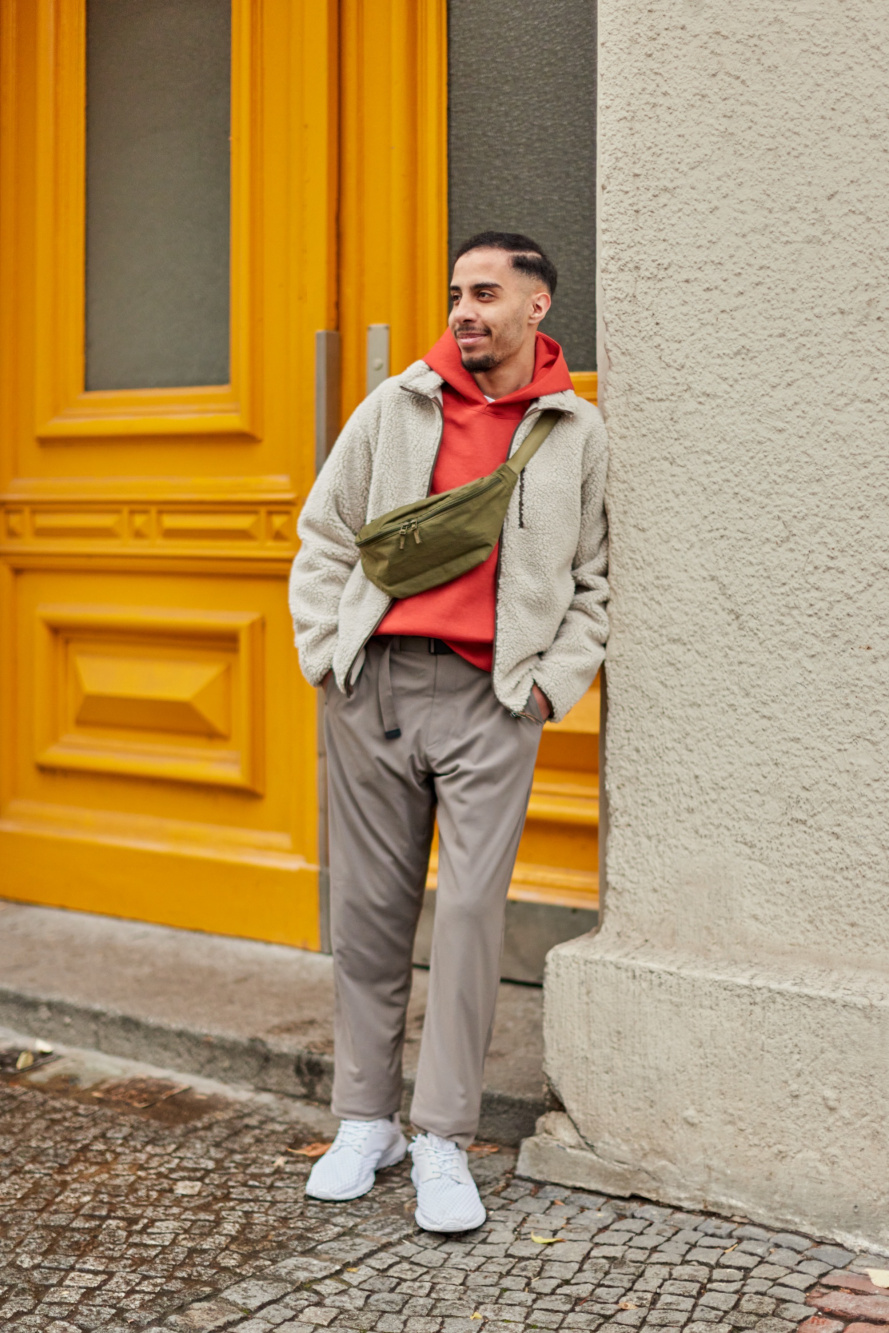 Check styling ideas for「WINDPROOF OUTER FLEECE JACKET、LOW GAUGE ARAN