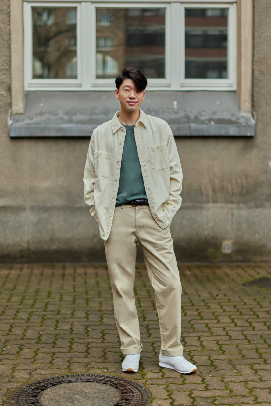 Check styling ideas for「U Crew Neck T-Shirt、Corduroy Work Long-Sleeve Shirt」