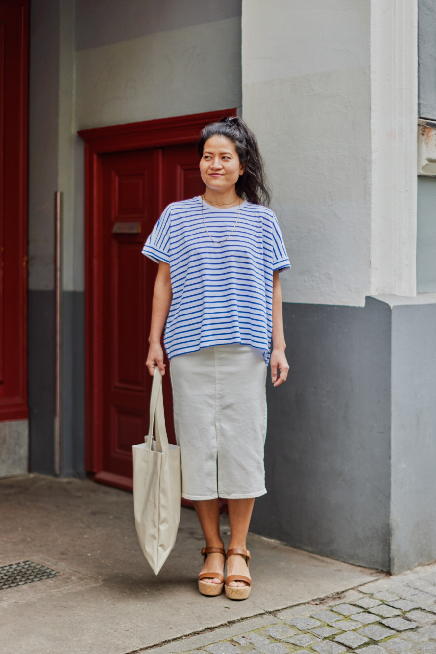 Check styling ideas for「Cotton Oversized Short-Sleeve Striped T