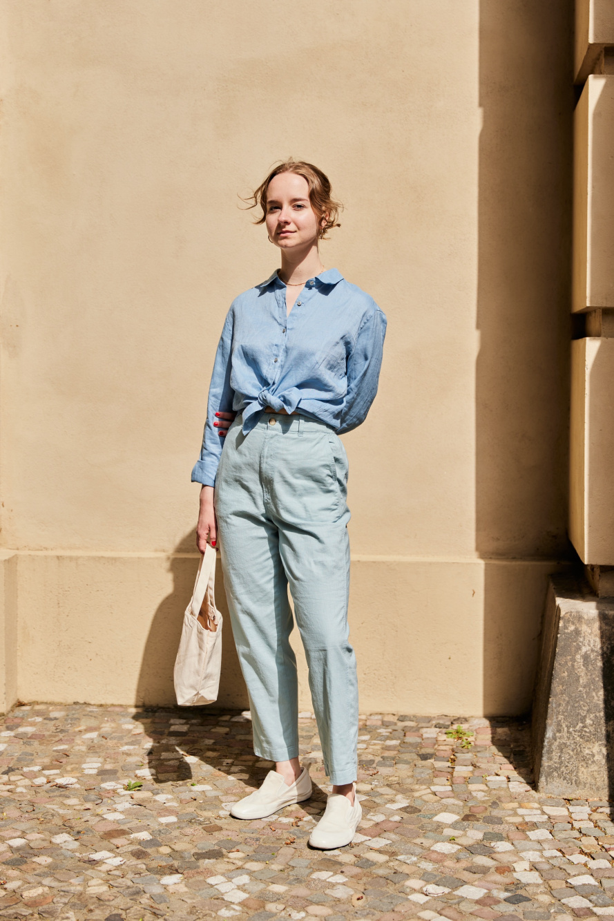 Check styling ideas for「Linen-Cotton Tapered Pants」