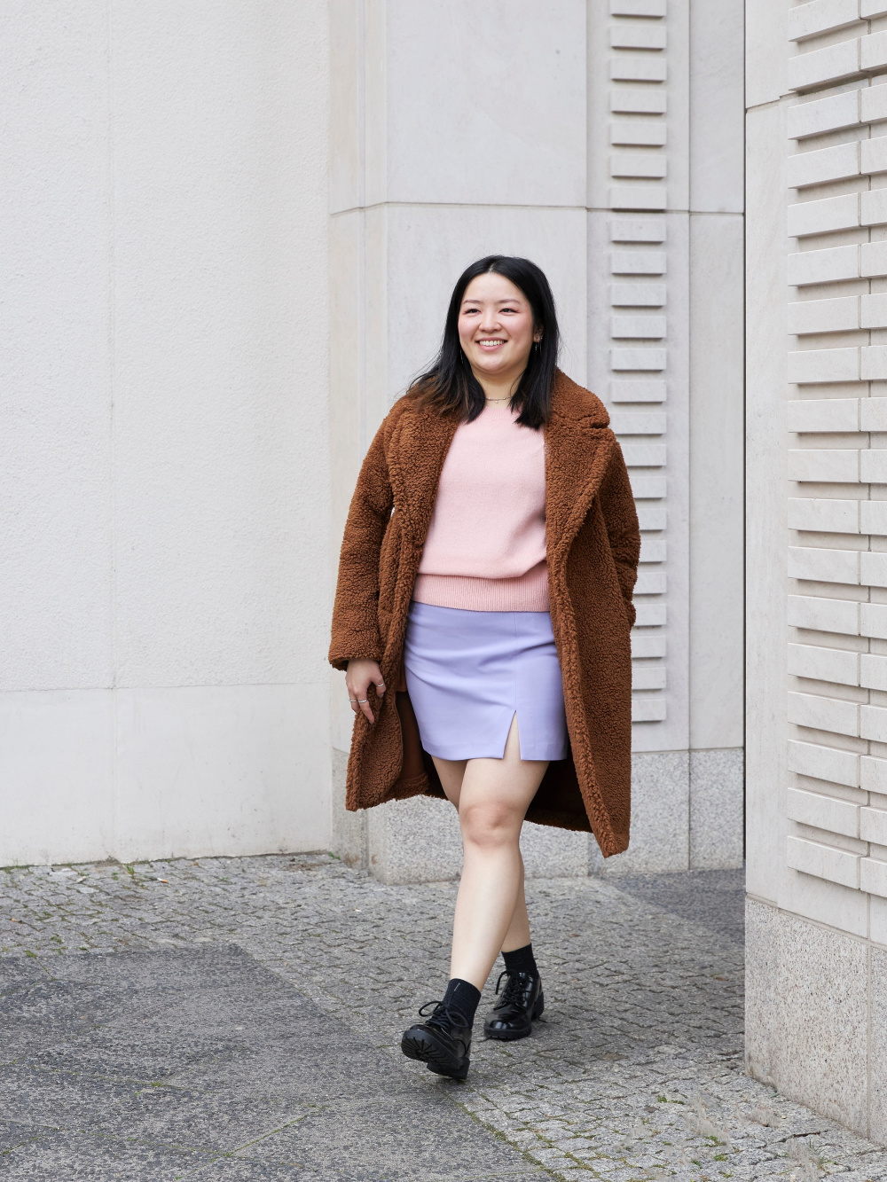 Check styling ideas for「Pile-Lined Fleece Tailored Coat、Slit Mini Skirt」