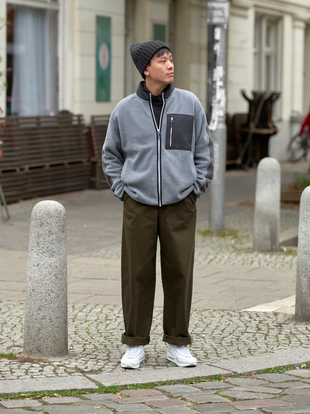 Check styling ideas for「Fleece Full-Zip Jacket、Wide-Fit Chino