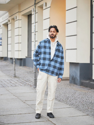 シャツ HUECLOSET Hue thin check Shirt FINAL SALE / NO RETURN, NO EXCHANGE Halsey 3/4 Sleeve Luxe