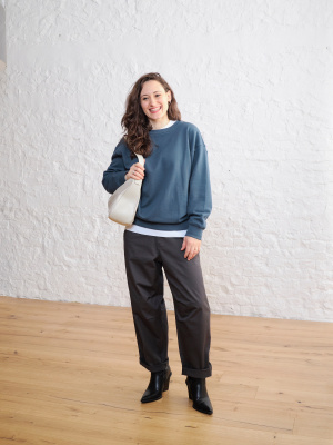 【MODERNIF】Rivet Curved Cotton Wide Pants Women's Rivet Wide Leg Canvas Pant