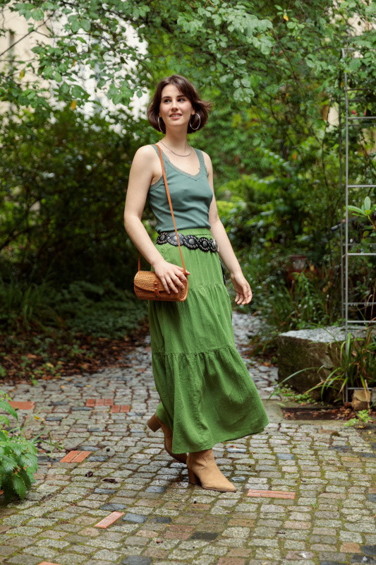 Check styling ideas for「Crinkle Cotton Tiered Skirt、AIRism