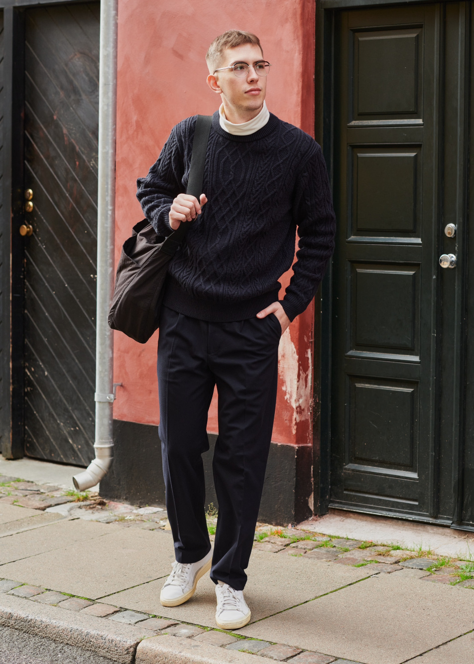 Check styling ideas for「Low Gauge Aran Crew Neck Long-Sleeve