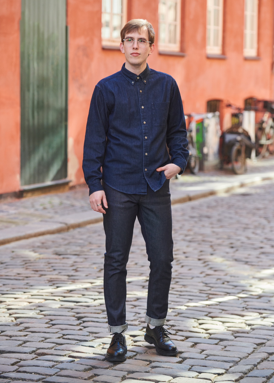 Black long sleeve store shirt with jeans