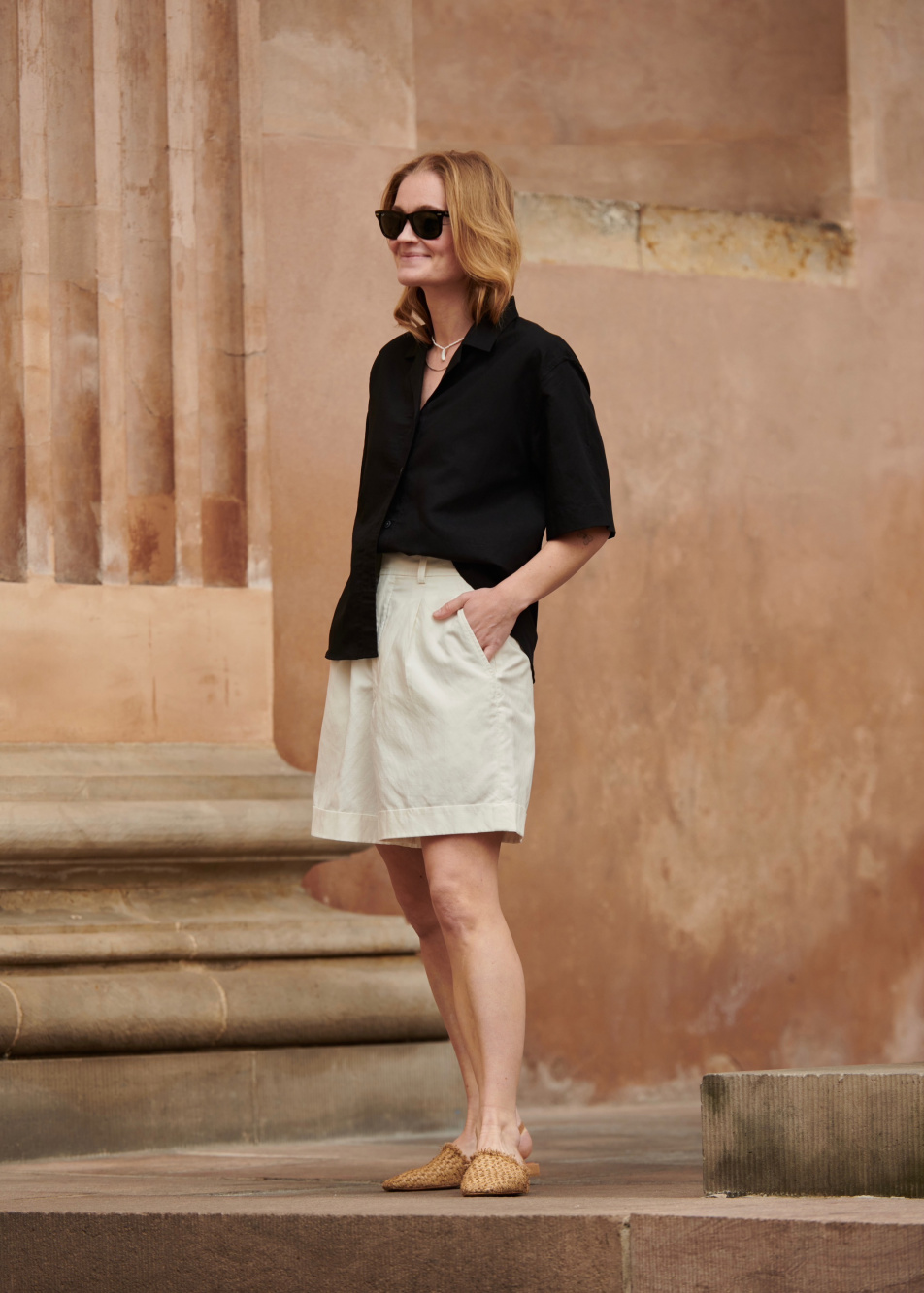 Check styling ideas for「Linen Blend Open Collar Short-Sleeve