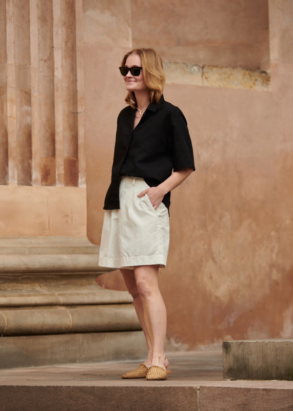 Check styling ideas for「LINEN BLEND OPEN COLLAR SHORT SLEEVE