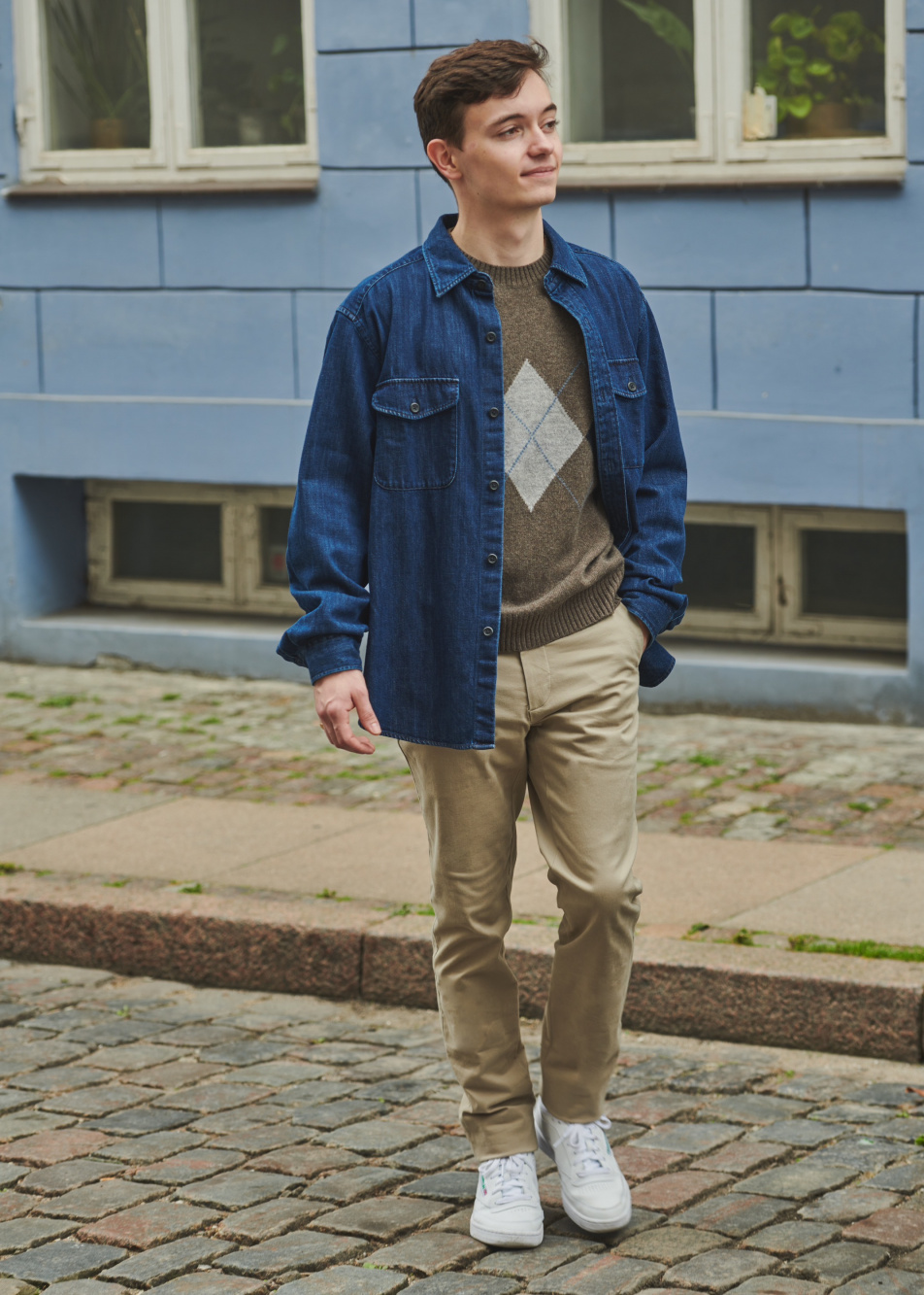 Check styling ideas for「Premium Lambswool Crew Neck Long-Sleeve