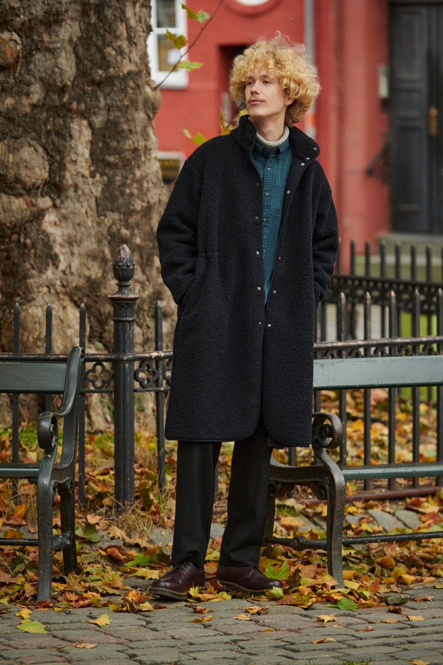 Check styling ideas for「Pile Lined Fleece Stand Collar Coat、Extra Fine  Cotton Broadcloth Checked Shirt」