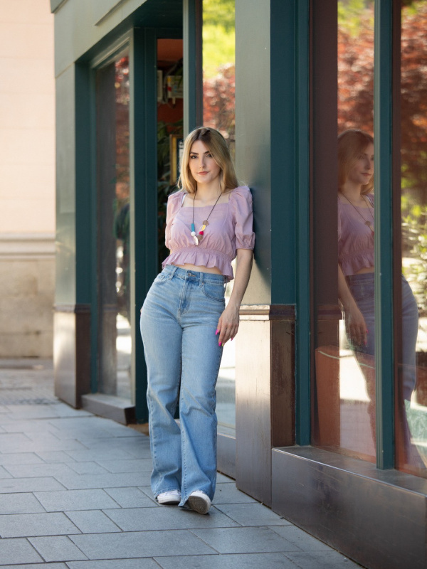 Blue high flared jeans