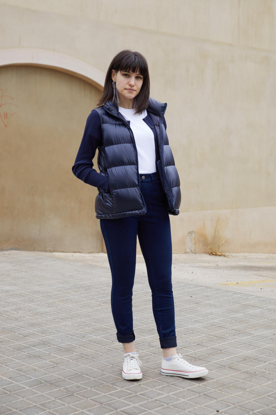 Puffer vest discount with sweater sleeves