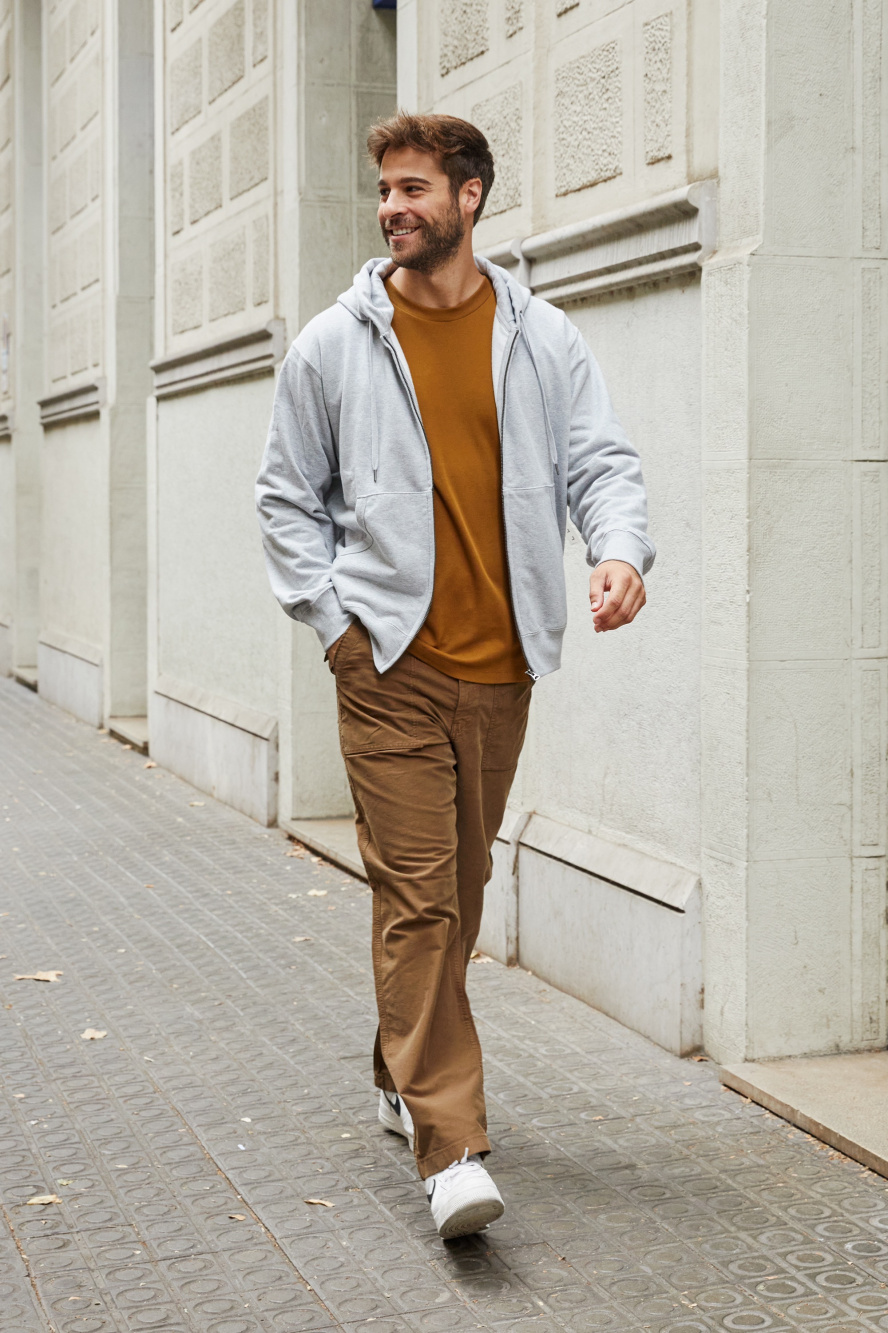 Tan Hoodie with Black Pants Relaxed Spring Outfits For Men (9 ideas &  outfits)