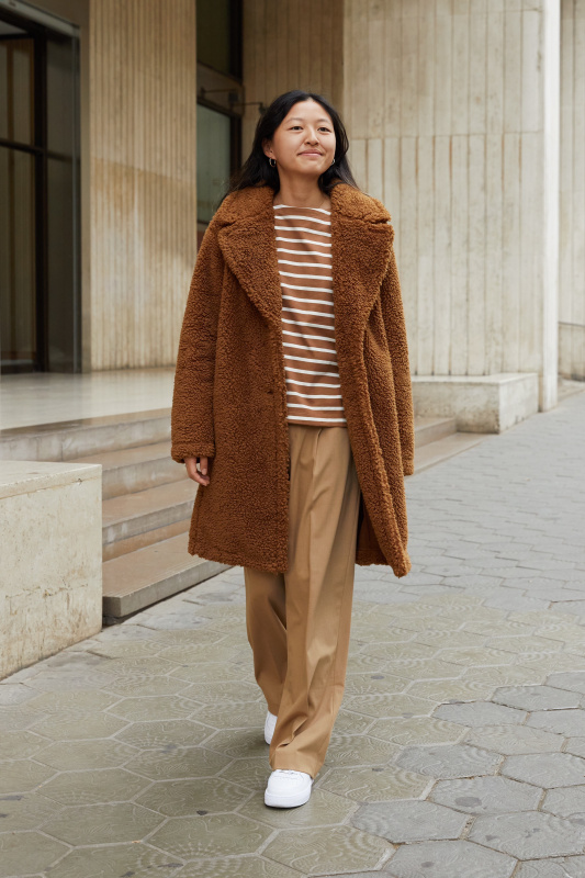 Check styling ideas for Pile Lined Fleece Tailored Coat Chiffon