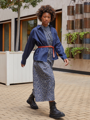 Women's INES DE LA FRESSANGE COTTON TWILL VOLUME SLEEVE LONG DRESS