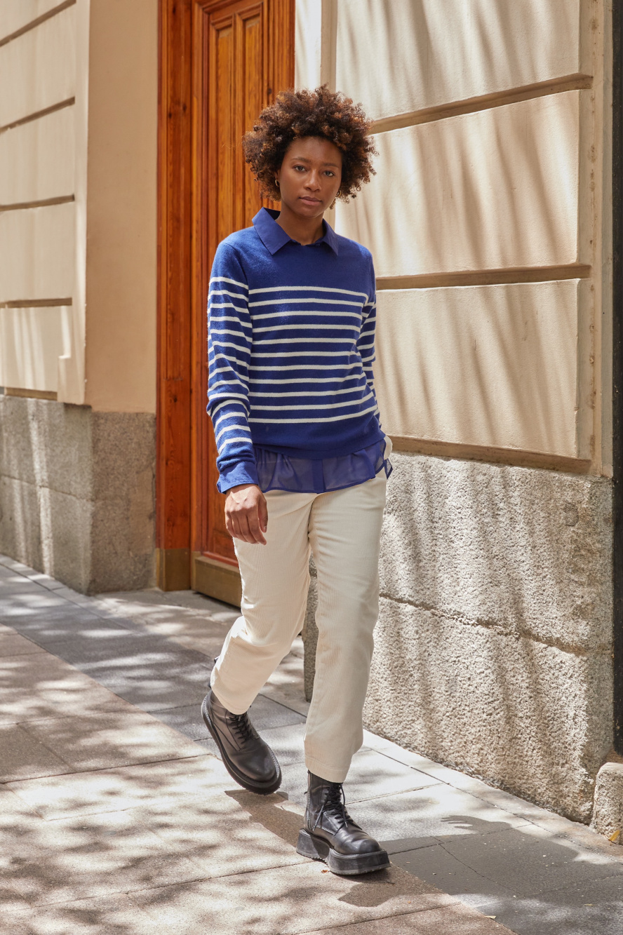 Blue and white striped hotsell sweater outfit