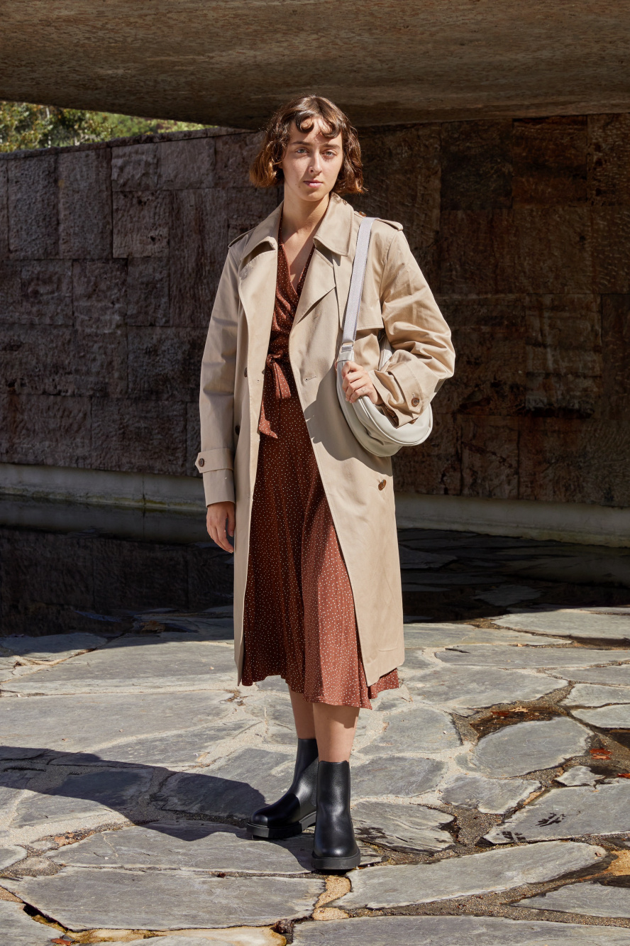 Pleated Trench Coat Dress