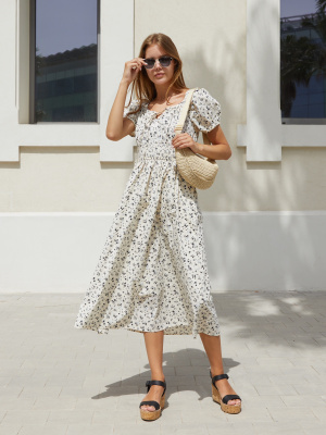 ワンピース Volume Sleeve Cotton Jersey Dress レディース】Volume Sleeve Cotton Jersey Dress | Mame