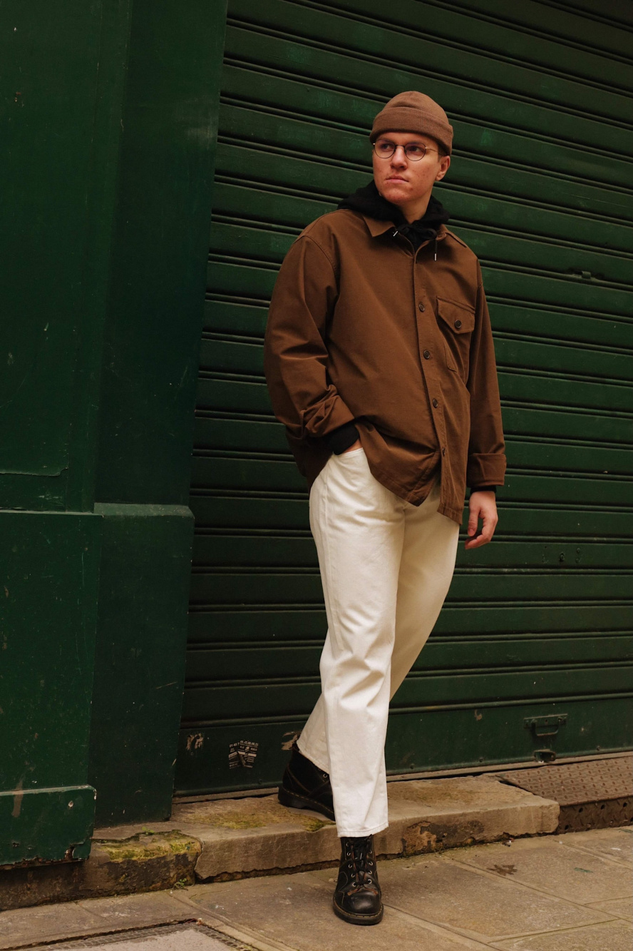 Check styling ideas for「Jersey Over Shirt Jacket、Washed Jersey Pants」