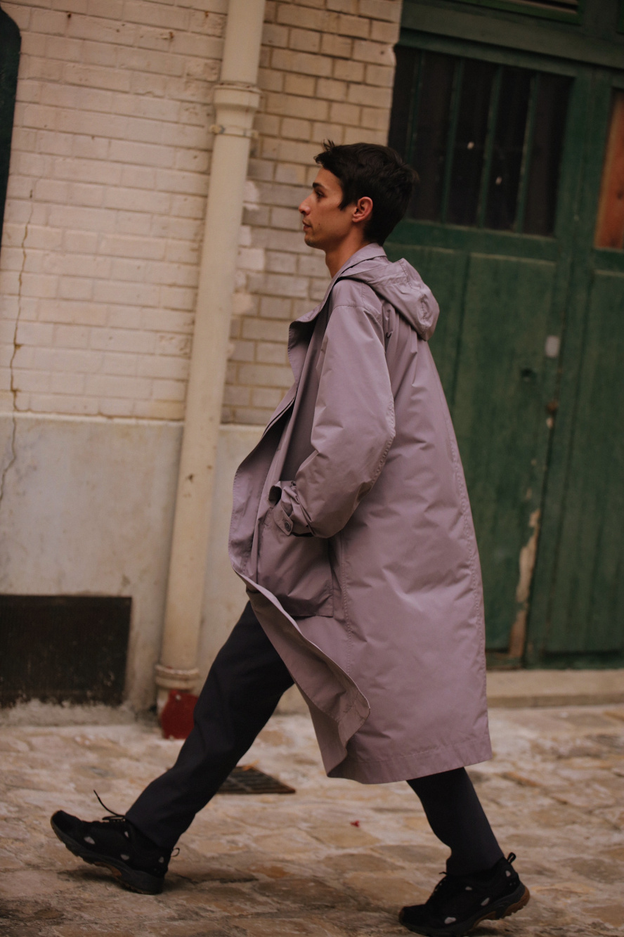 Check styling ideas for「+J Oversized Hooded Long Coat、Stretch
