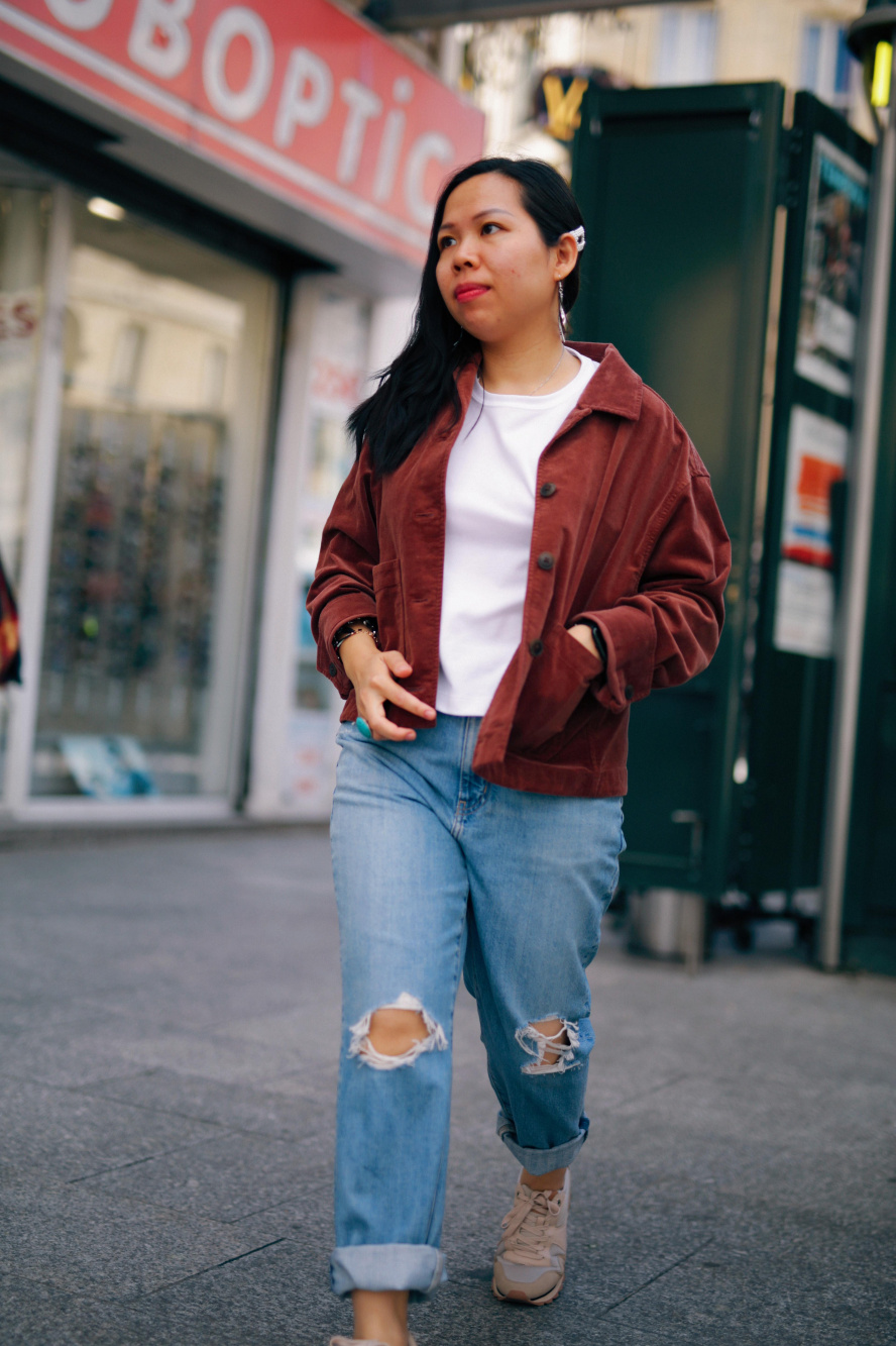 Red corduroy jacket store outfit