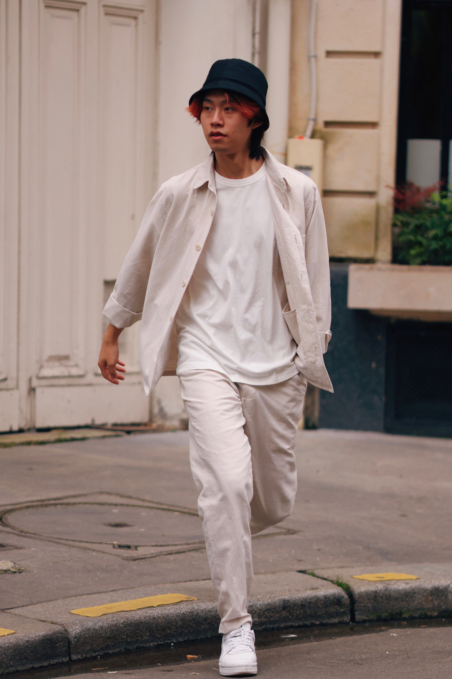 Check styling ideas for「U Crew Neck T-Shirt、Linen Cotton Tapered