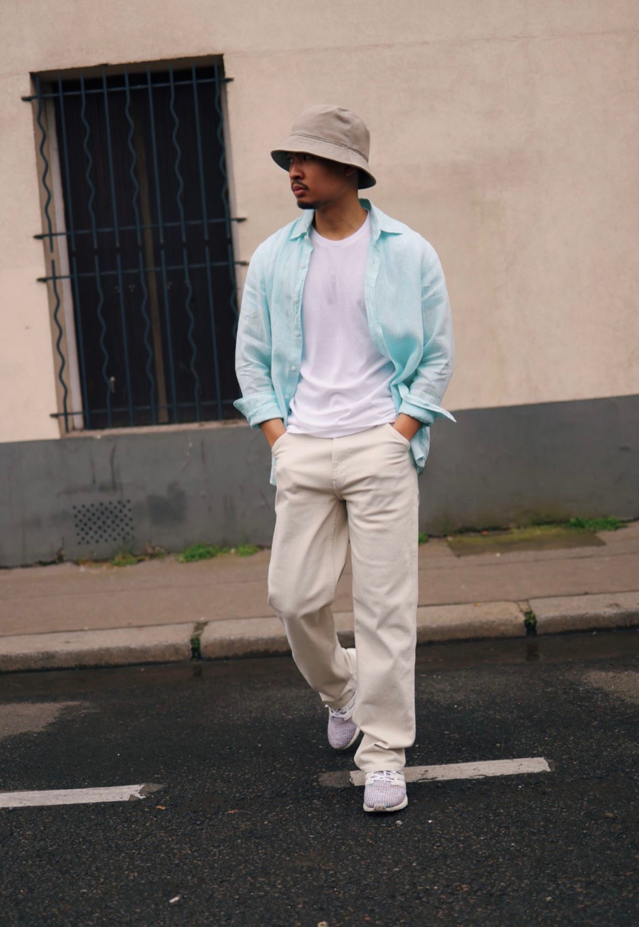 Check styling ideas for「Flannel Regular Fit Long Sleeve Shirt、Denim Jersey  Tapered Pants」